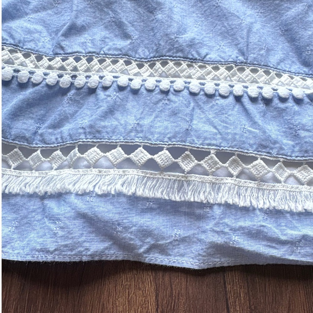 Cottagecore Prairie Light Blue Off-Shoulder Top Crochet Tassel Size 8 - Picture 2 of 9